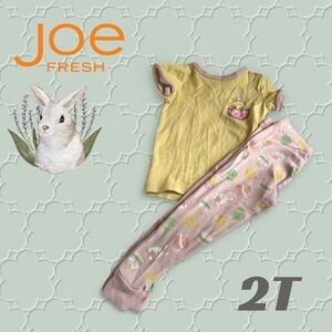 👍*GUC* JOE FRESH | 2 T | Easter Yellow and Pink 2 pieces Toddler PJ 🐣